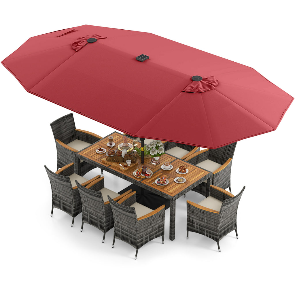 11 Pieces Patio Dining Set with 15 Feet Double-Sided Umbrella Base