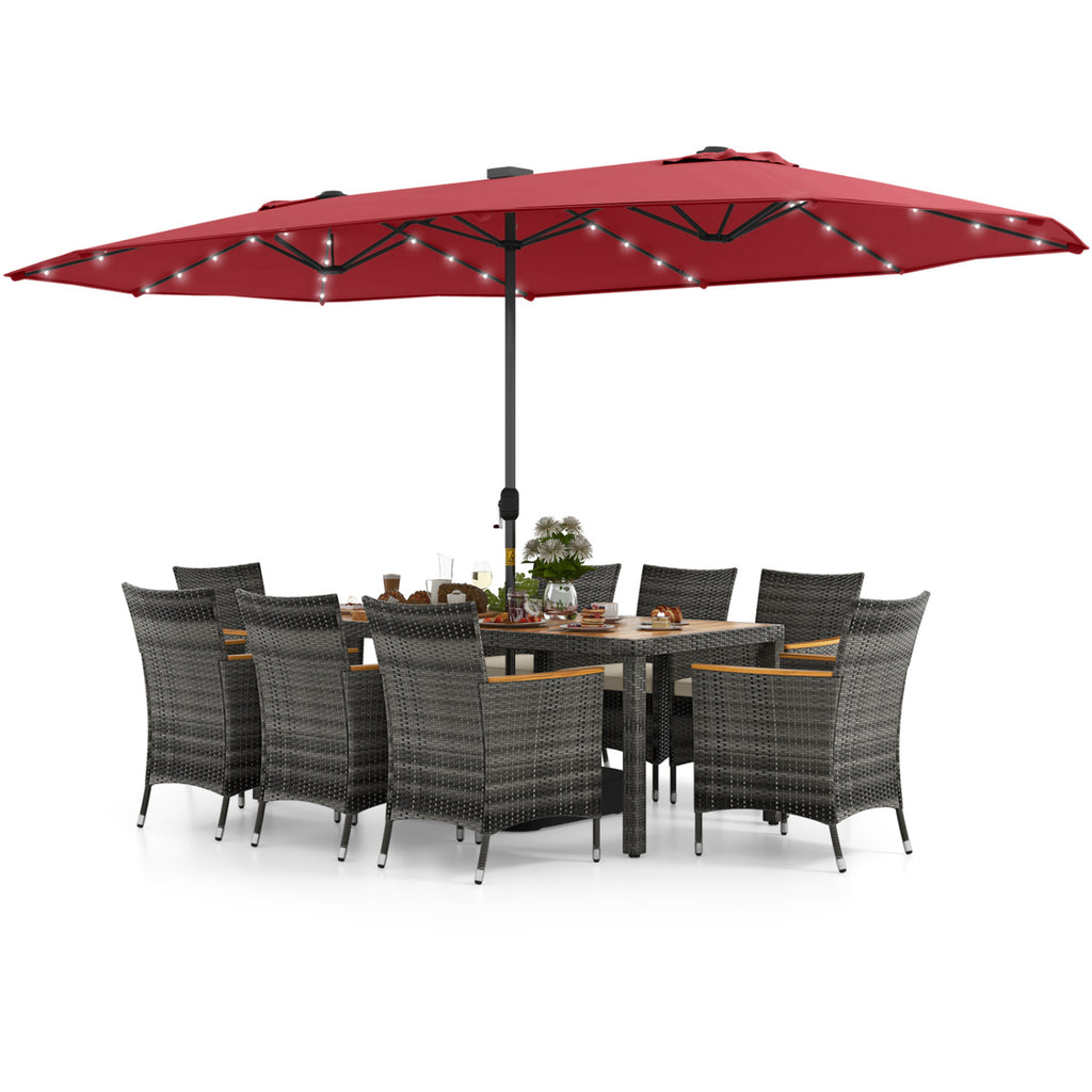 11 Pieces Patio Dining Set with 15 Feet Double-Sided Umbrella Base