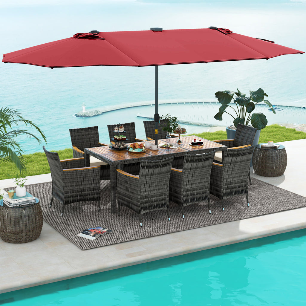 11 Pieces Patio Dining Set with 15 Feet Double-Sided Umbrella Base