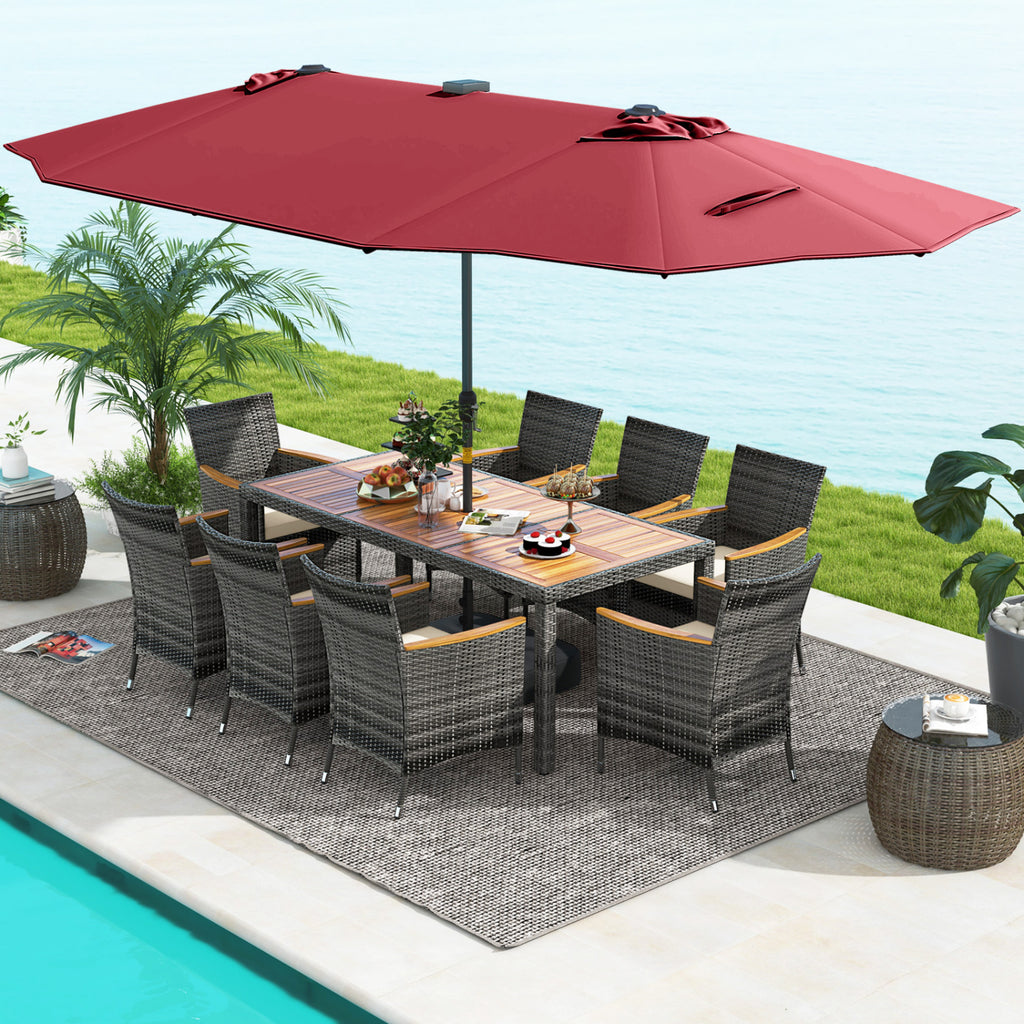 11 Pieces Patio Dining Set with 15 Feet Double-Sided Umbrella Base