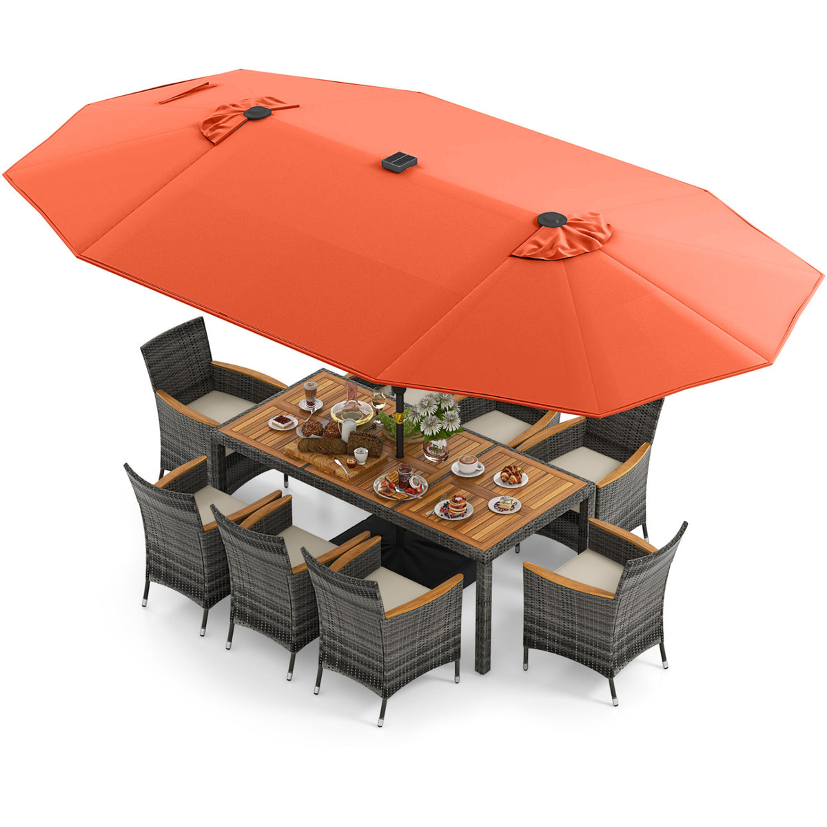 11-Piece Patio Dining Set with 15 ft Umbrella – Orange