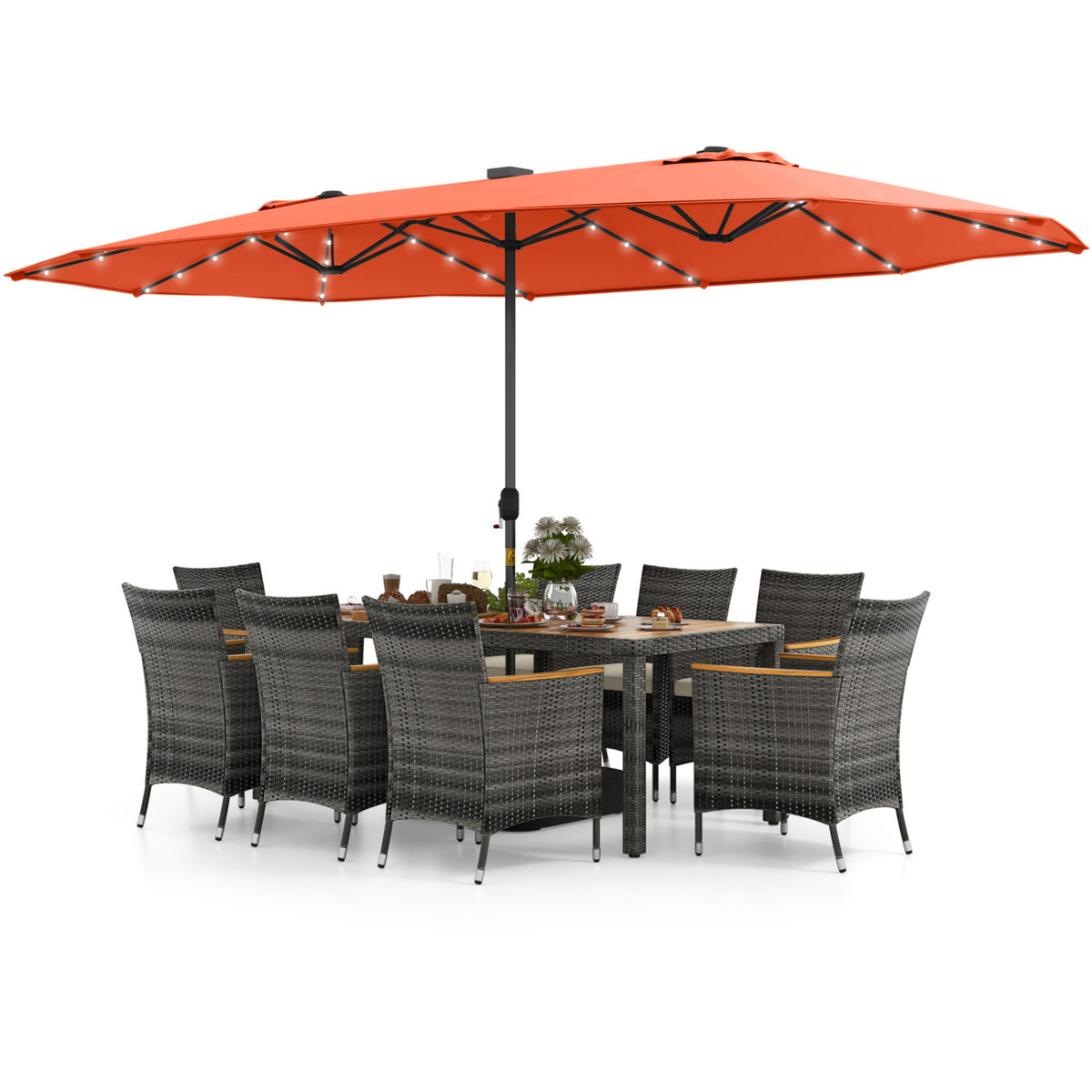 11-Piece Patio Dining Set with 15 ft Umbrella – Orange