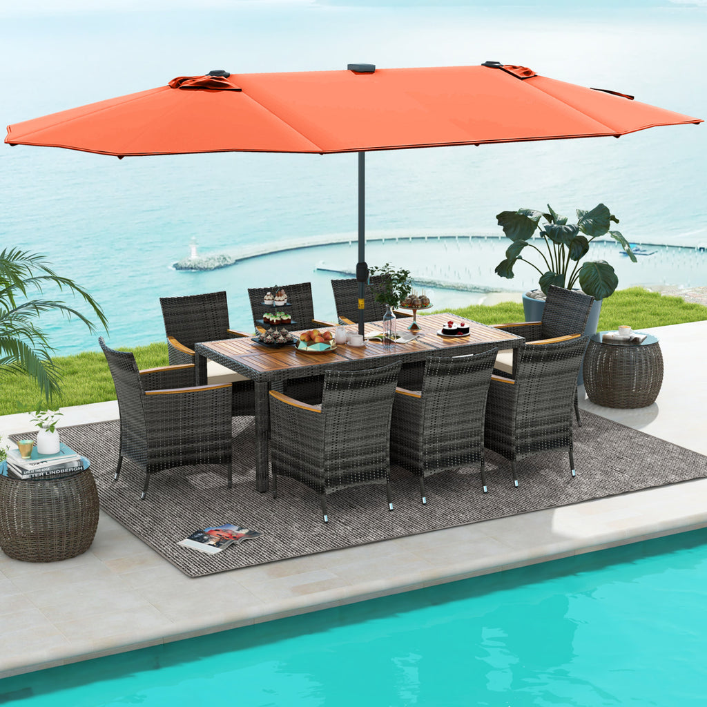 11-Piece Patio Dining Set with 15 ft Umbrella – Orange