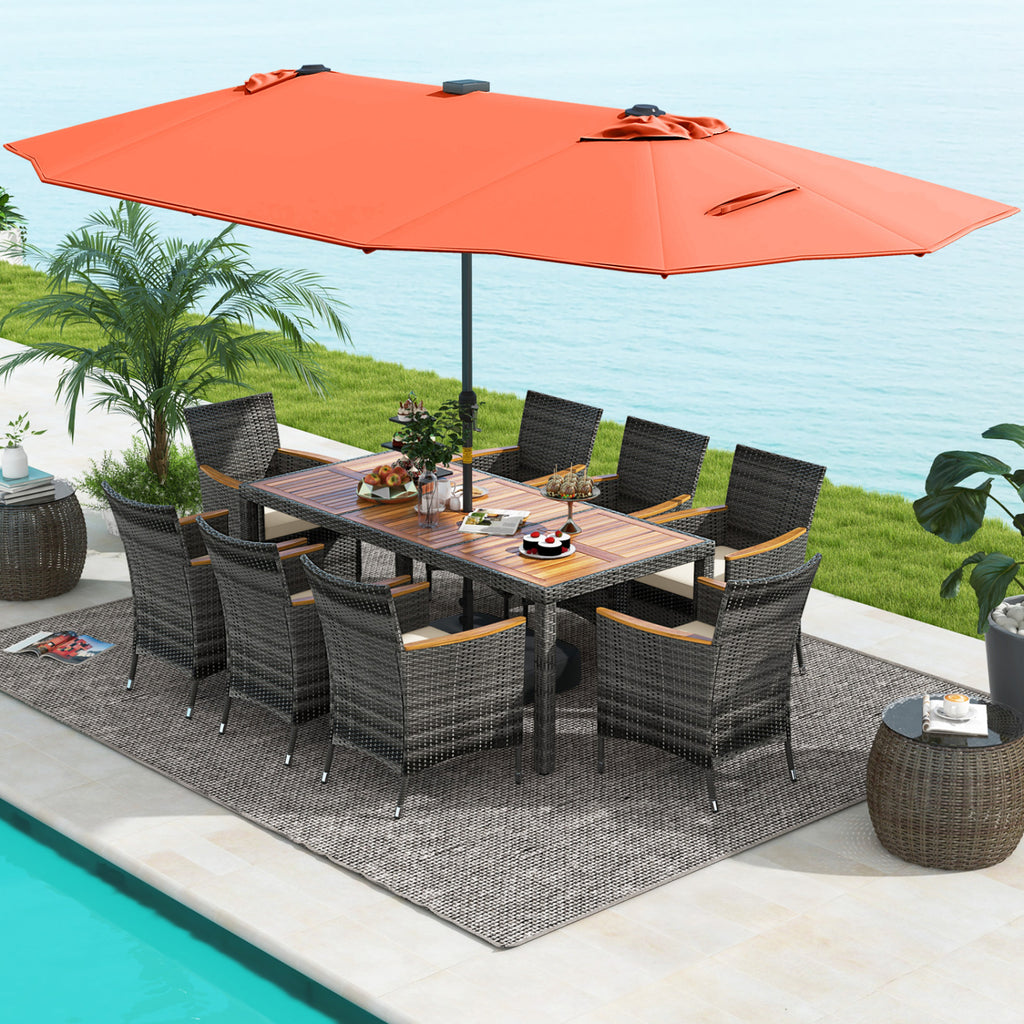 11-Piece Patio Dining Set with 15 ft Umbrella – Orange
