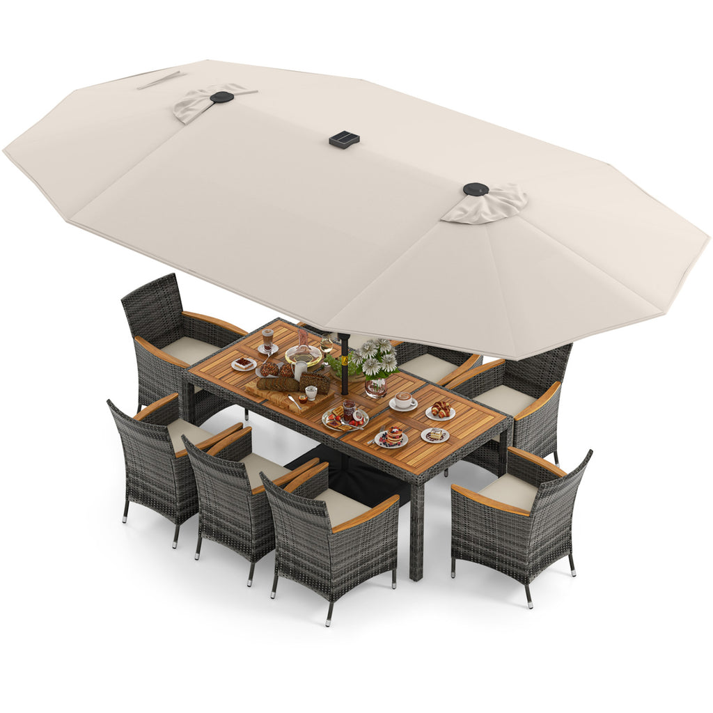 11-Piece Patio Dining Set with 15 ft Umbrella - Beige