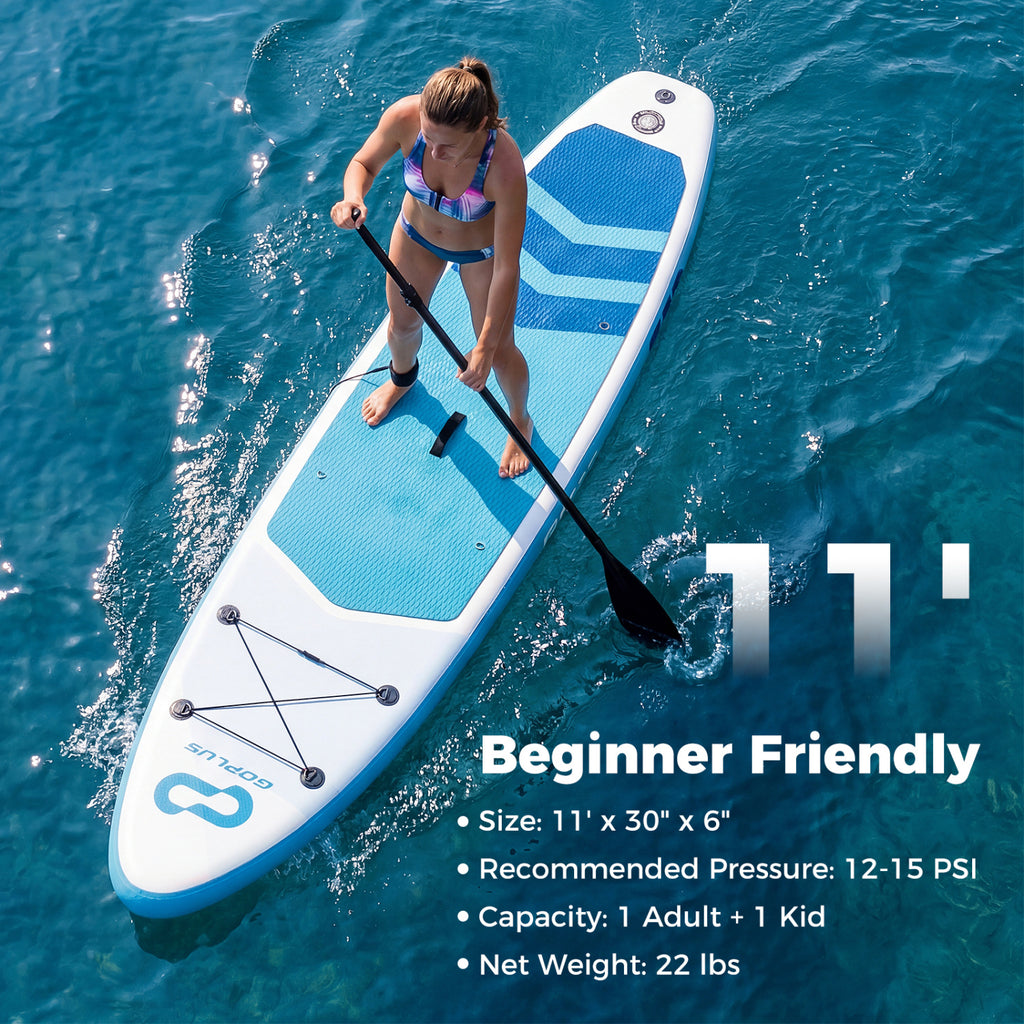 11' Wide Inflatable Stand Up Paddle Board with Backpack - Dark Blue Variation