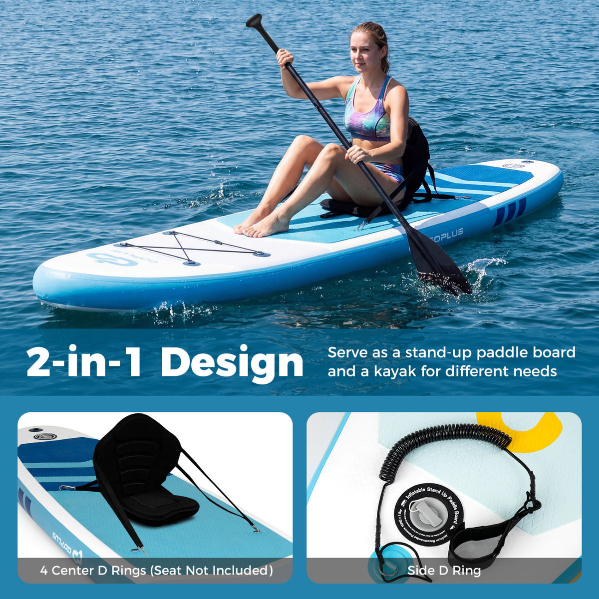 11' Wide Inflatable Stand Up Paddle Board with Backpack - Dark Blue Variation