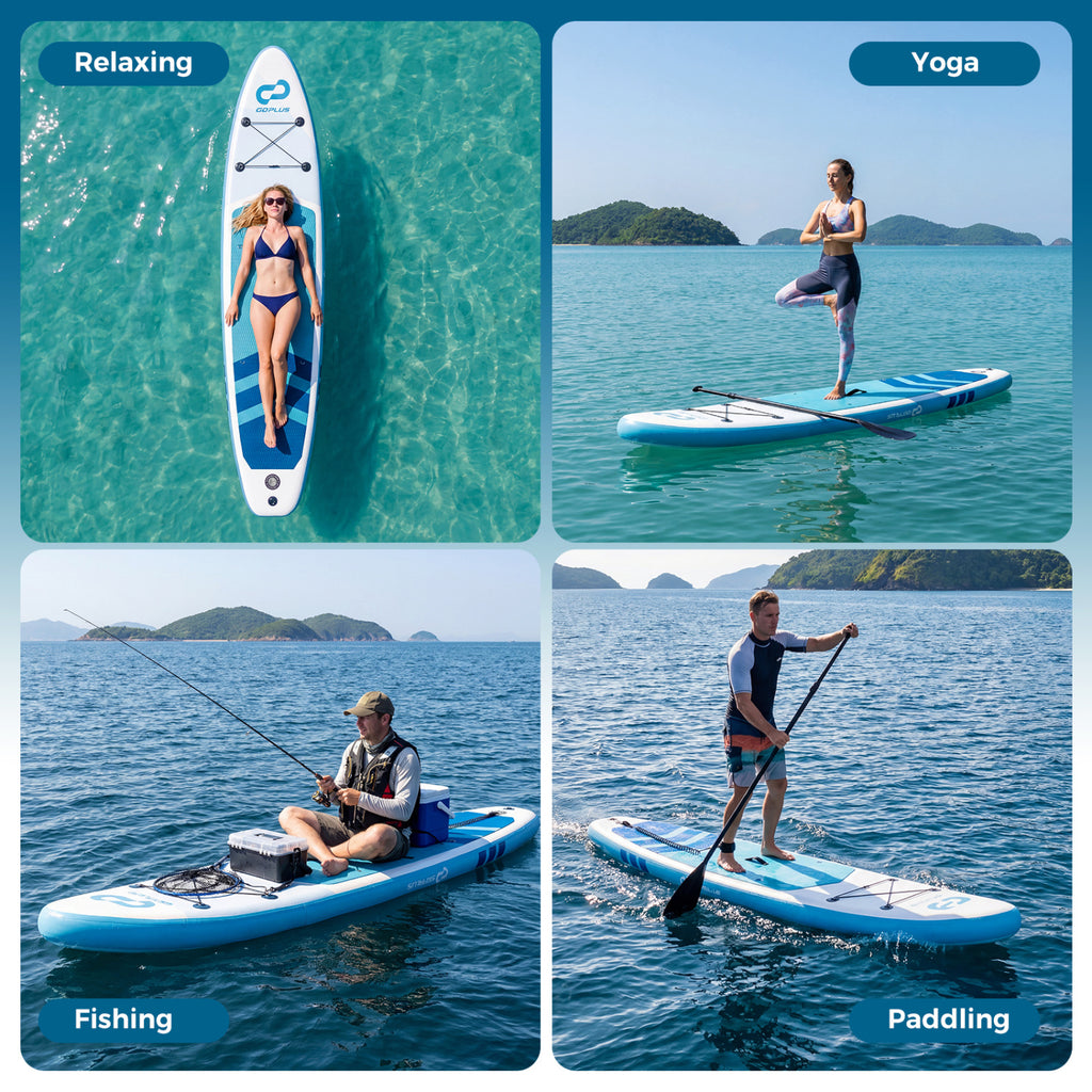 11' Wide Inflatable Stand Up Paddle Board with Backpack - Dark Blue Variation