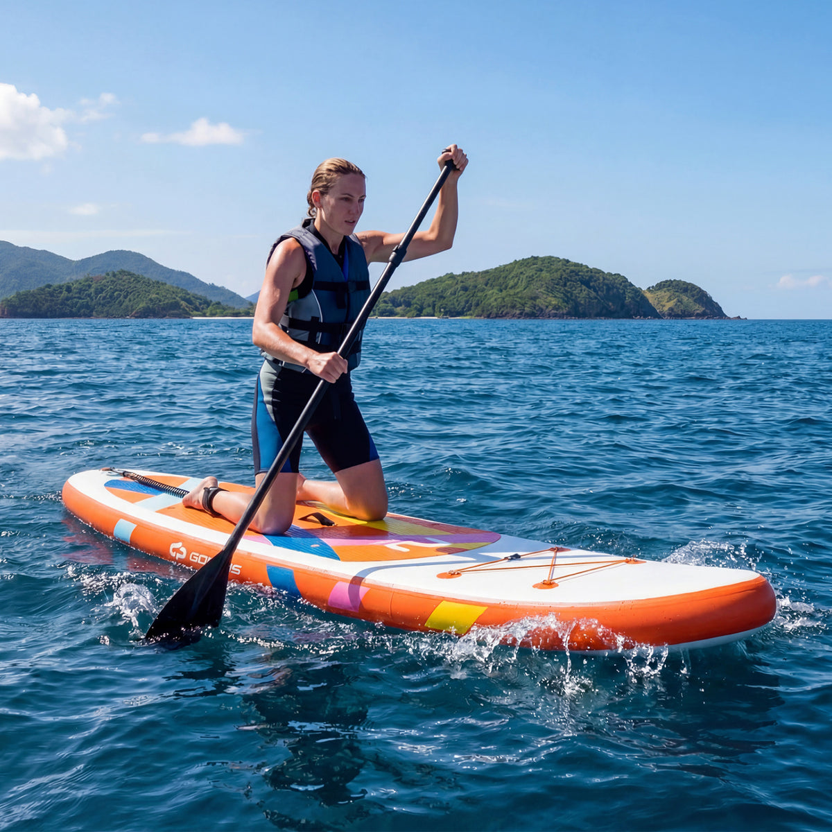 11' Wide Inflatable Stand Up Paddle Board with Backpack - Dark Blue Variation