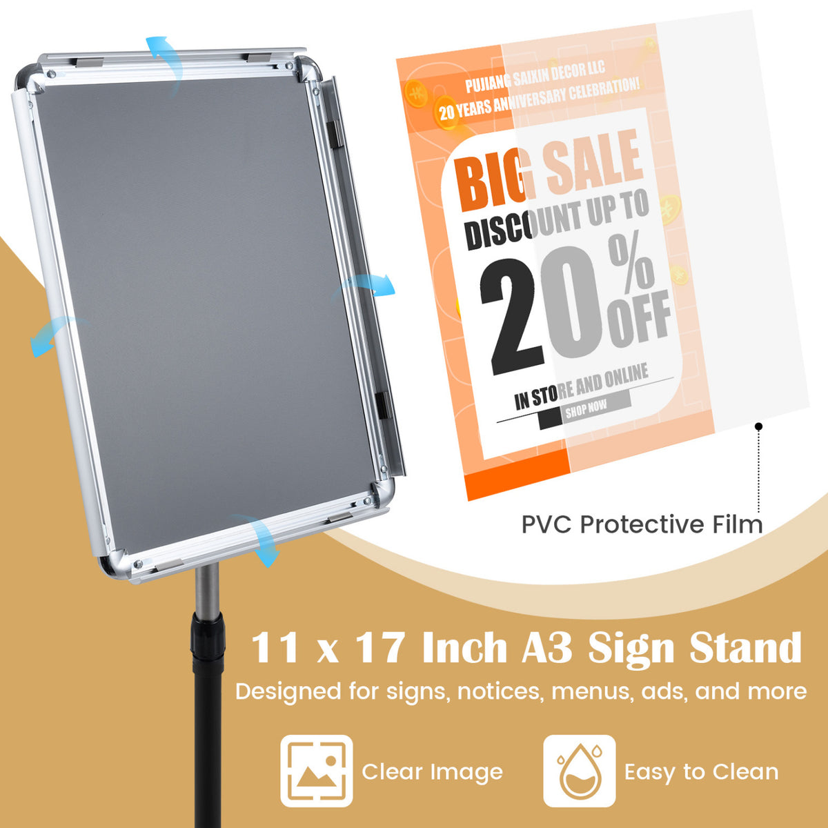 11 x 17 Inch A3 Sign Holder Stand - Silver