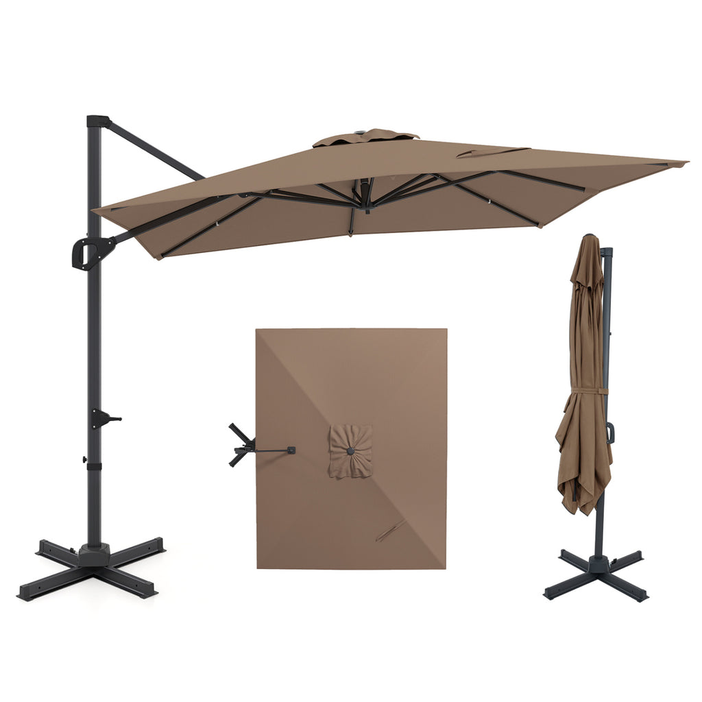 11 x 9 FT Cantilever Patio Umbrella with 360° Rotation - Brown