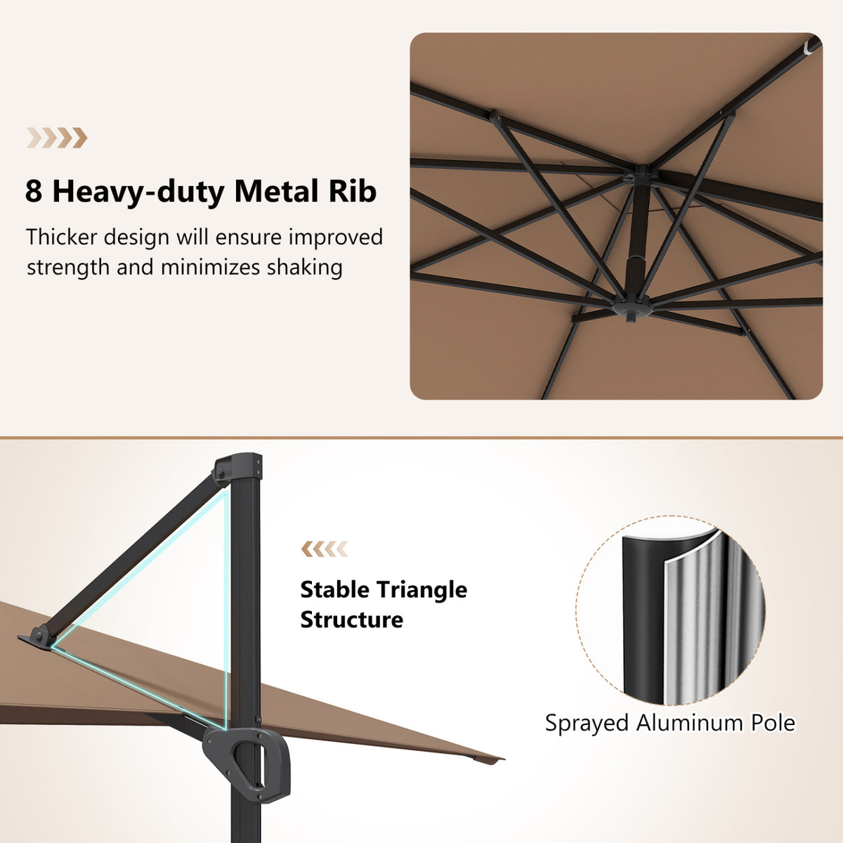 11 x 9 FT Cantilever Patio Umbrella with 360° Rotation - Brown