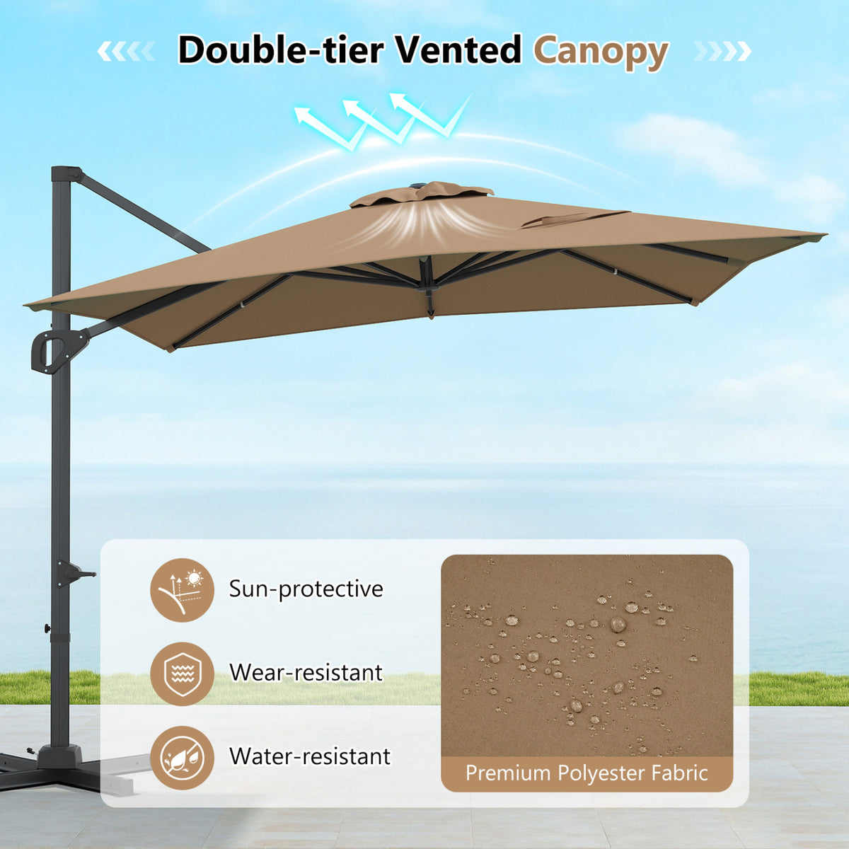 11 x 9 FT Cantilever Patio Umbrella with 360° Rotation - Brown