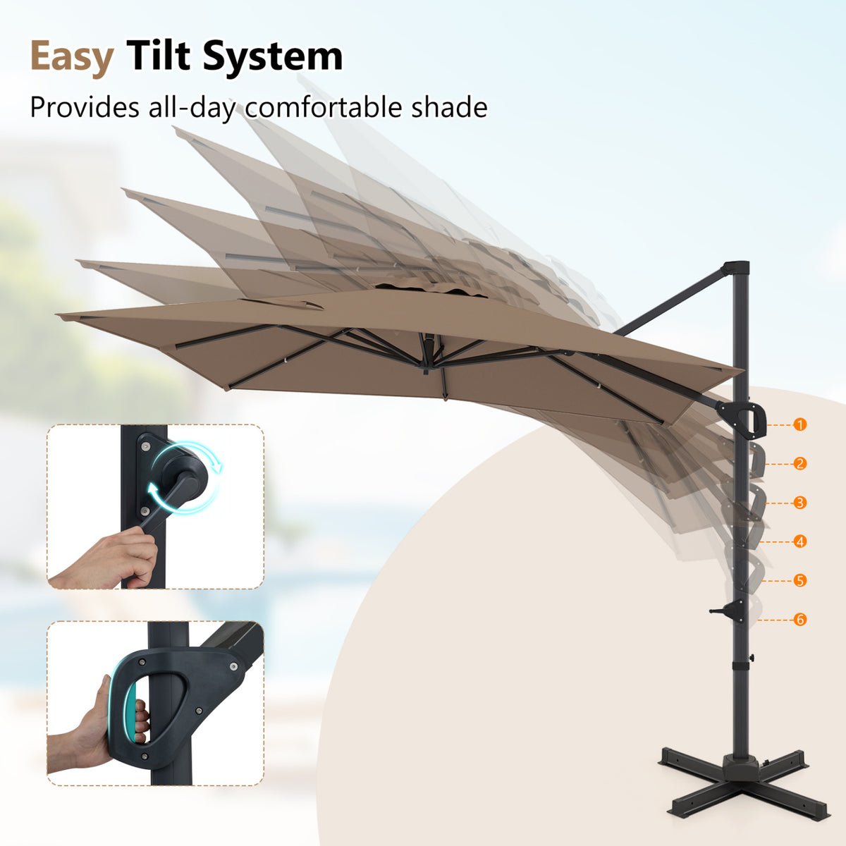 11 x 9 FT Cantilever Patio Umbrella with 360° Rotation - Brown
