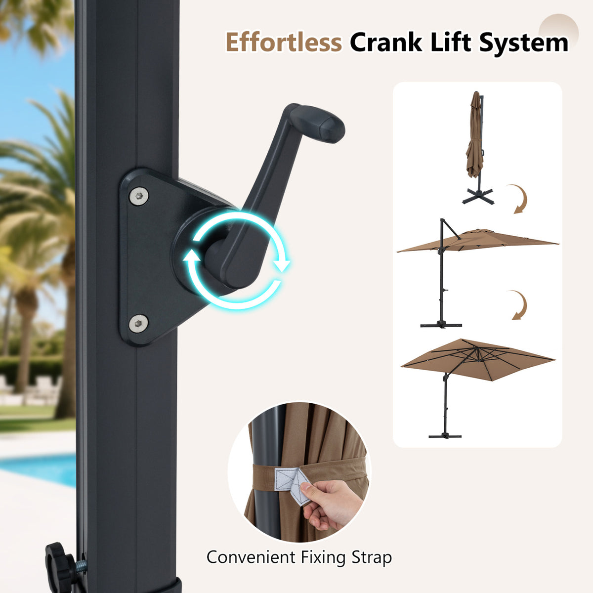 11 x 9 FT Cantilever Patio Umbrella with 360° Rotation - Brown
