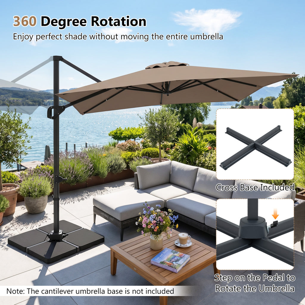 11 x 9 FT Cantilever Patio Umbrella with 360° Rotation - Brown