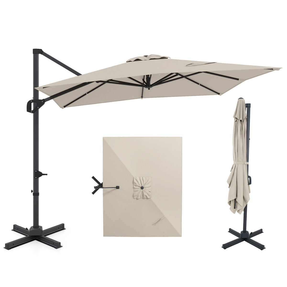 11 x 9 FT Cantilever Patio Umbrella with 360° Rotation - Beige