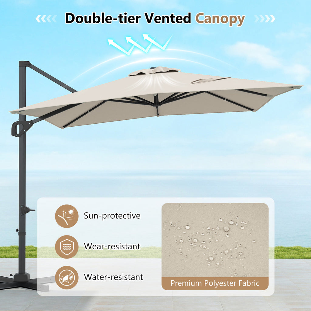 11 x 9 FT Cantilever Patio Umbrella with 360° Rotation - Beige