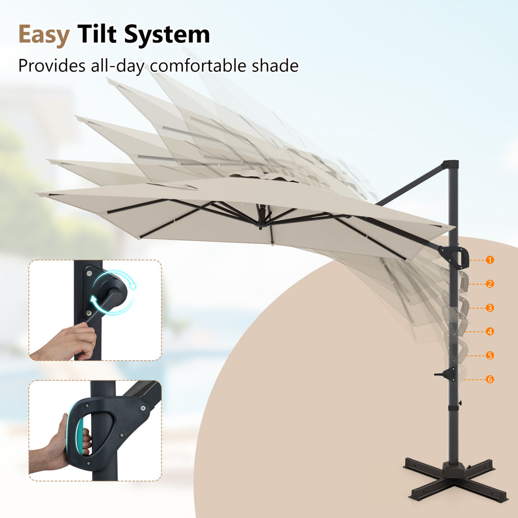 11 x 9 FT Cantilever Patio Umbrella with 360° Rotation - Beige