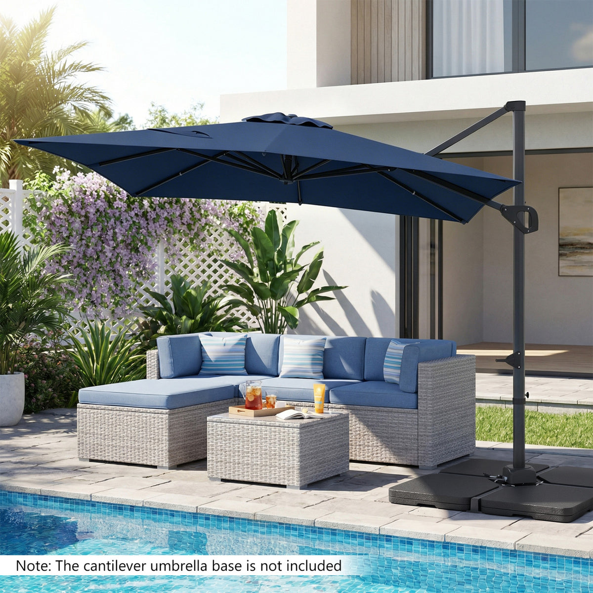 11 x 9 FT Cantilever Patio Umbrella, 360° Rotation, Navy