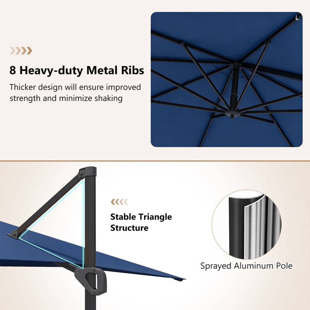 11 x 9 FT Cantilever Patio Umbrella, 360° Rotation, Navy