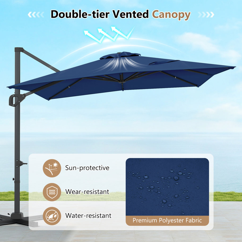 11 x 9 FT Cantilever Patio Umbrella, 360° Rotation, Navy