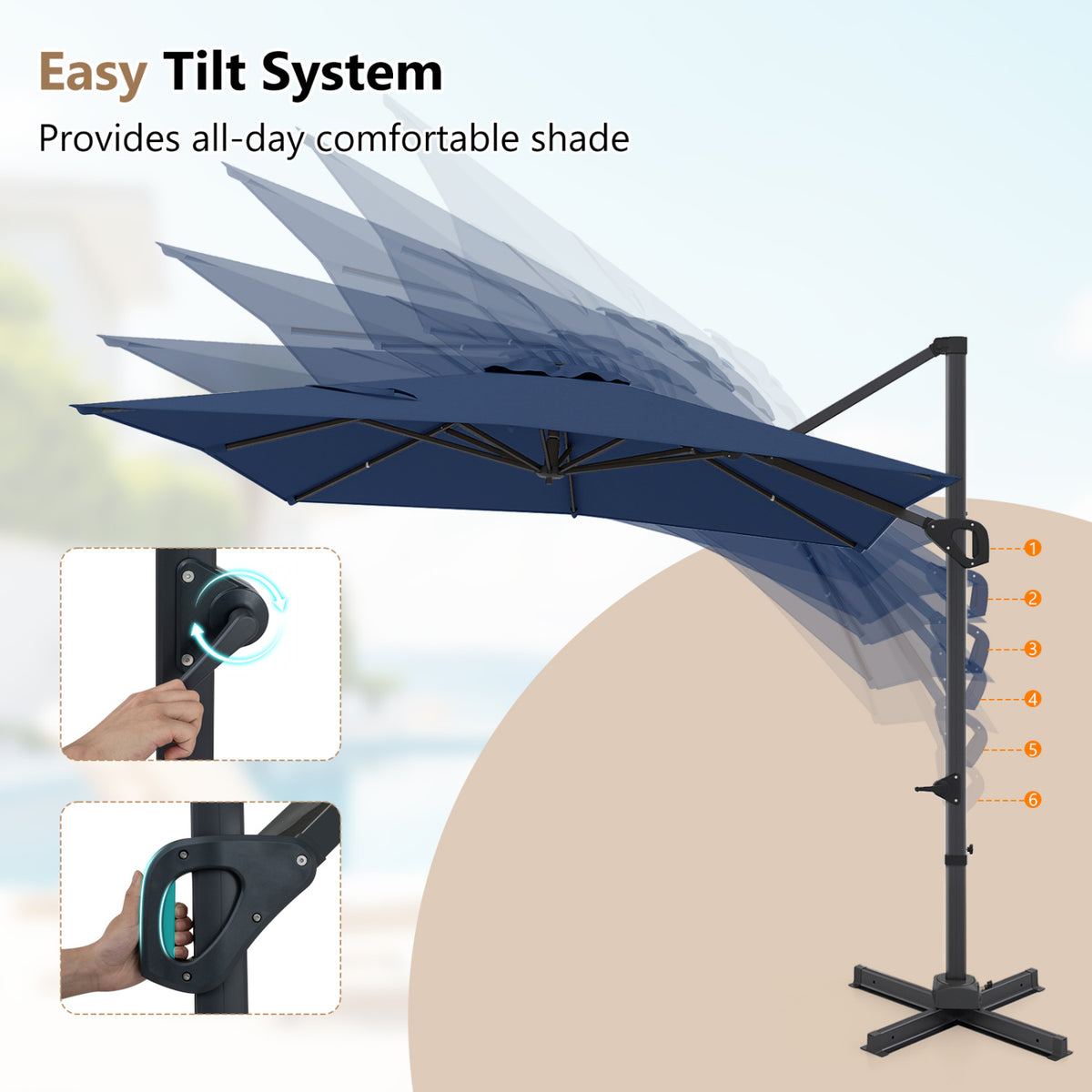 11 x 9 FT Cantilever Patio Umbrella, 360° Rotation, Navy
