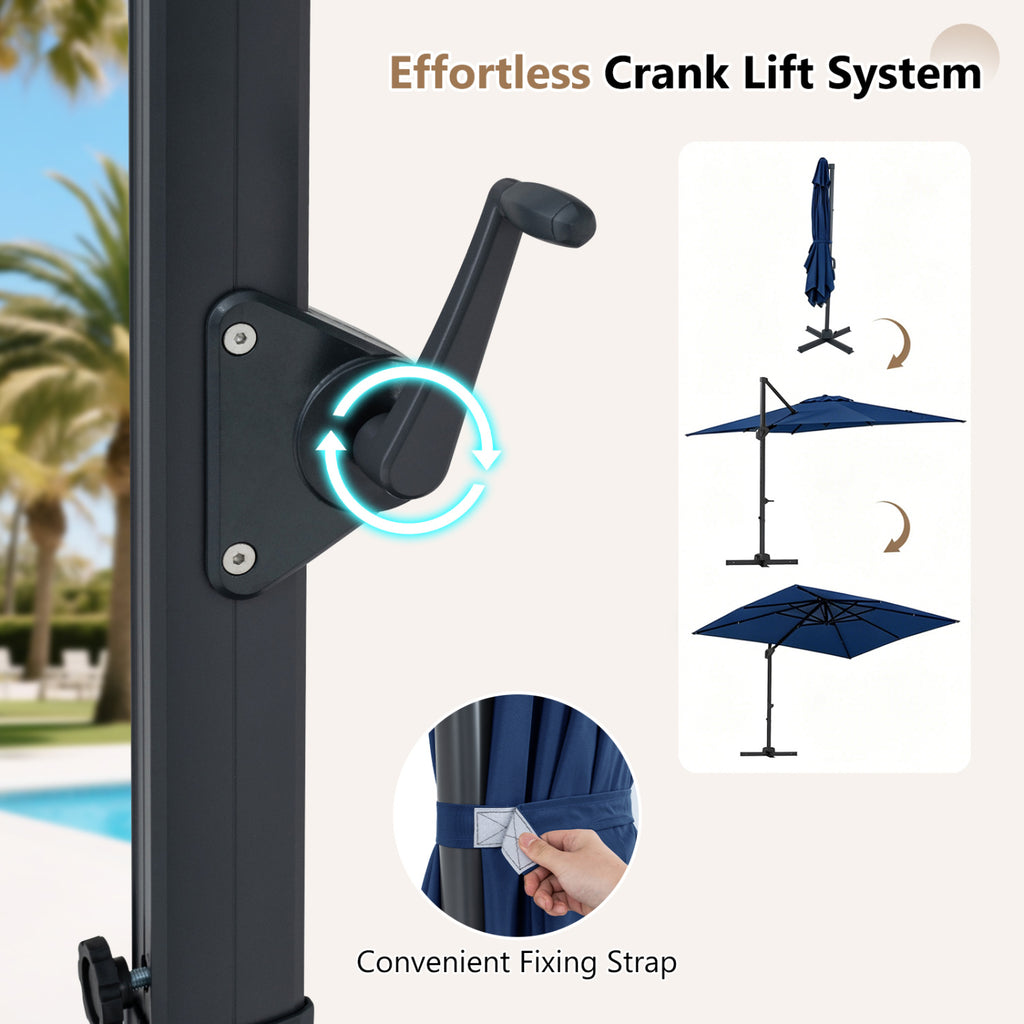 11 x 9 FT Cantilever Patio Umbrella, 360° Rotation, Navy