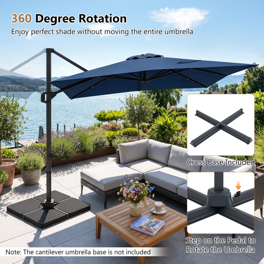 11 x 9 FT Cantilever Patio Umbrella, 360° Rotation, Navy