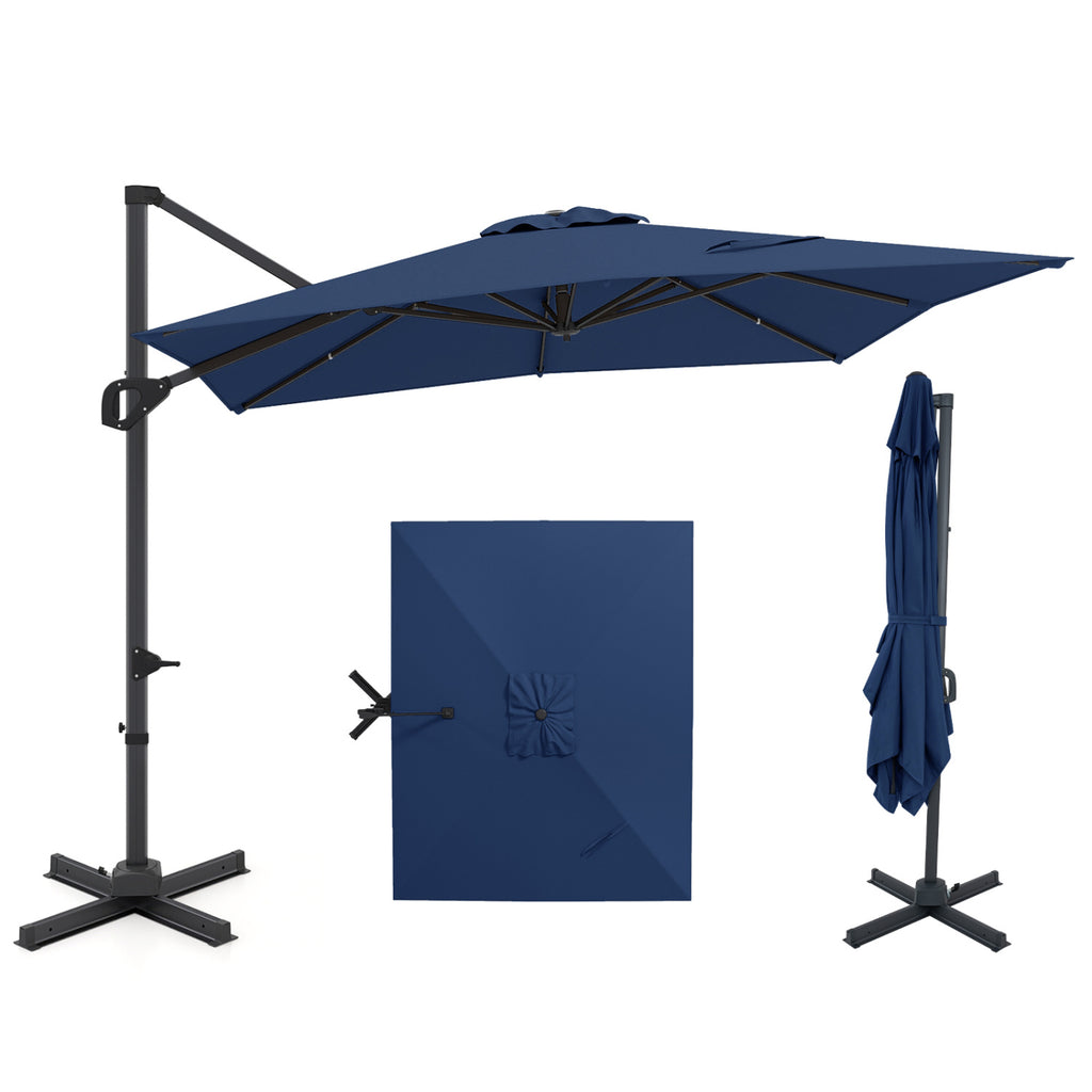 11 x 9 FT Cantilever Patio Umbrella, 360° Rotation, Navy