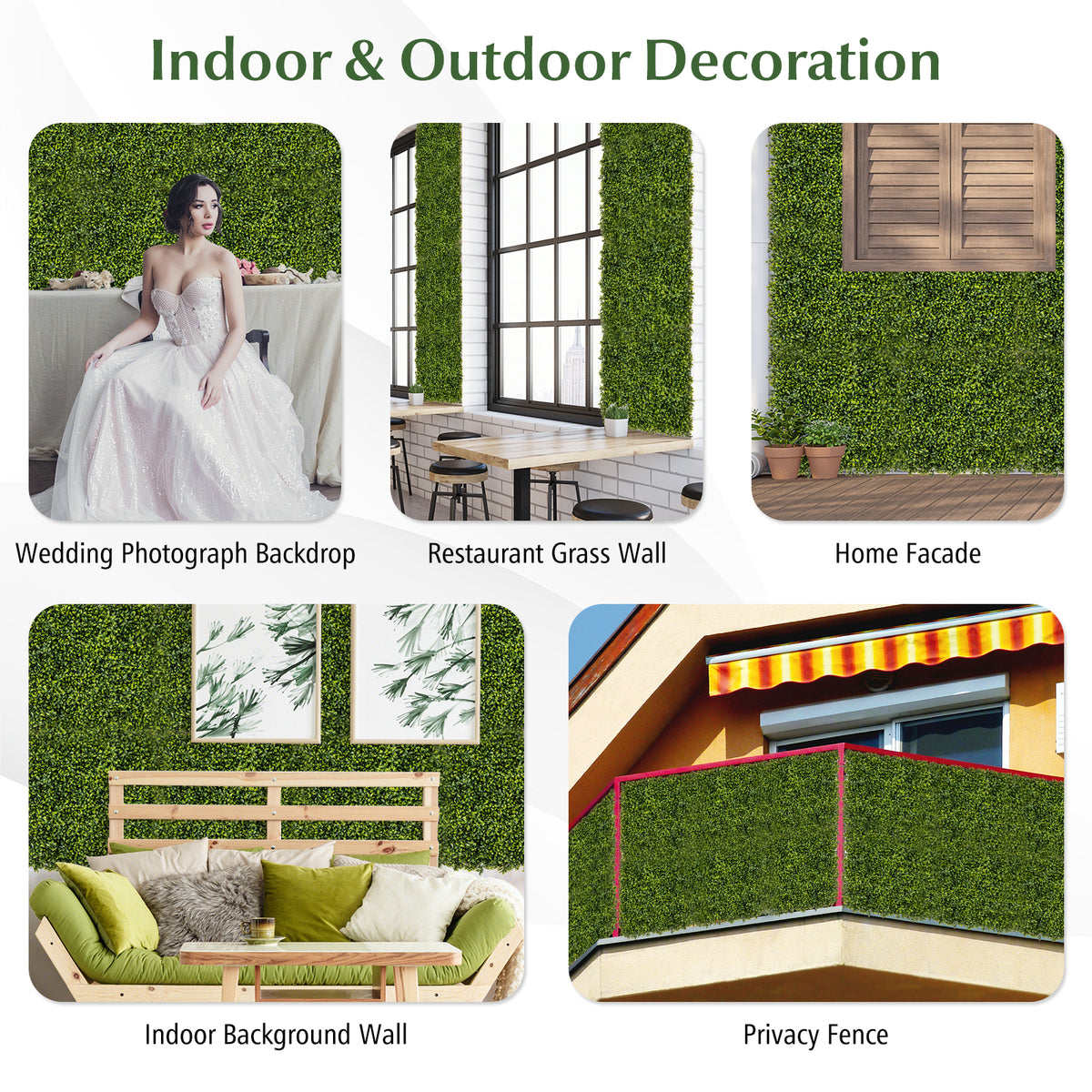 Artificial Hedge Panels 20x20 Inch - 12 Pieces Privacy Green Wall