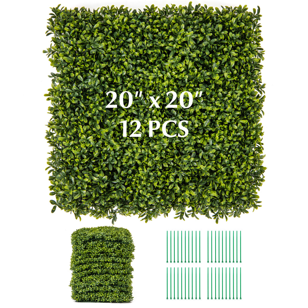 Artificial Hedge Panels 20x20 Inch - 12 Pieces Privacy Green Wall