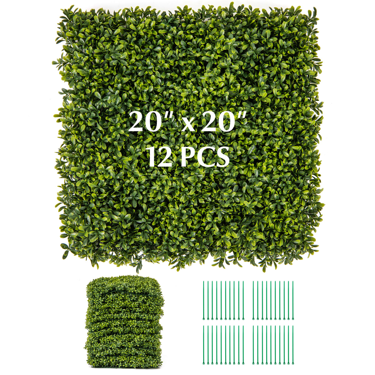 Artificial Hedge Panels 20x20 Inch - 12 Pieces Privacy Green Wall