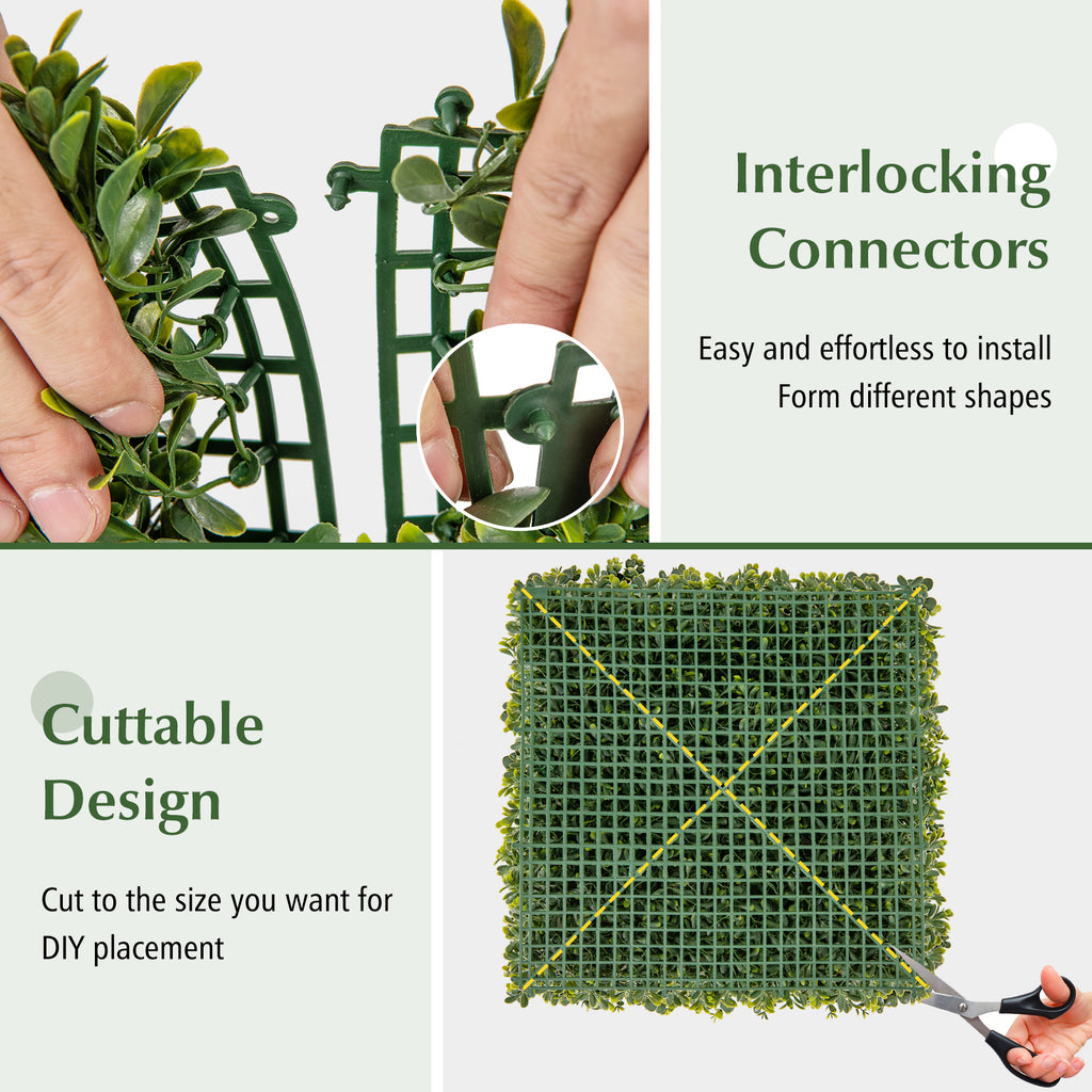 Artificial Hedge Panels 20x20 Inch - 12 Pieces Privacy Green Wall