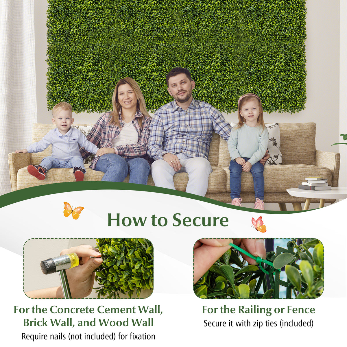 Artificial Hedge Panels 20x20 Inch - 12 Pieces Privacy Green Wall