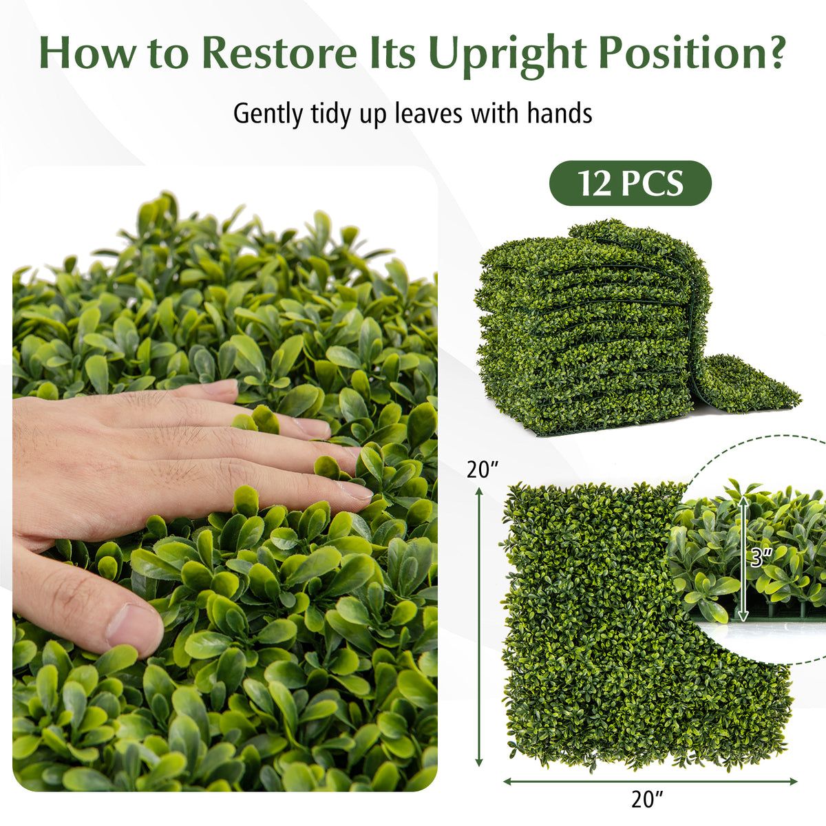Artificial Hedge Panels 20x20 Inch - 12 Pieces Privacy Green Wall