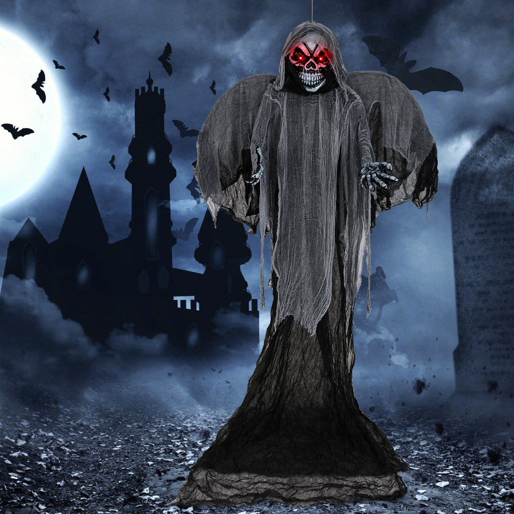 12.1 Ft Hanging Skeleton Ghost with Flickering Red Eyes and Scary Sounds - Reaper Variation