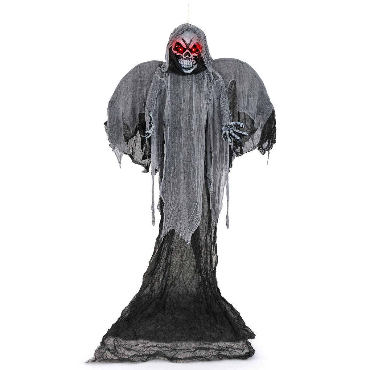 12.1 Ft Hanging Skeleton Ghost with Flickering Red Eyes and Scary Sounds - Reaper Variation