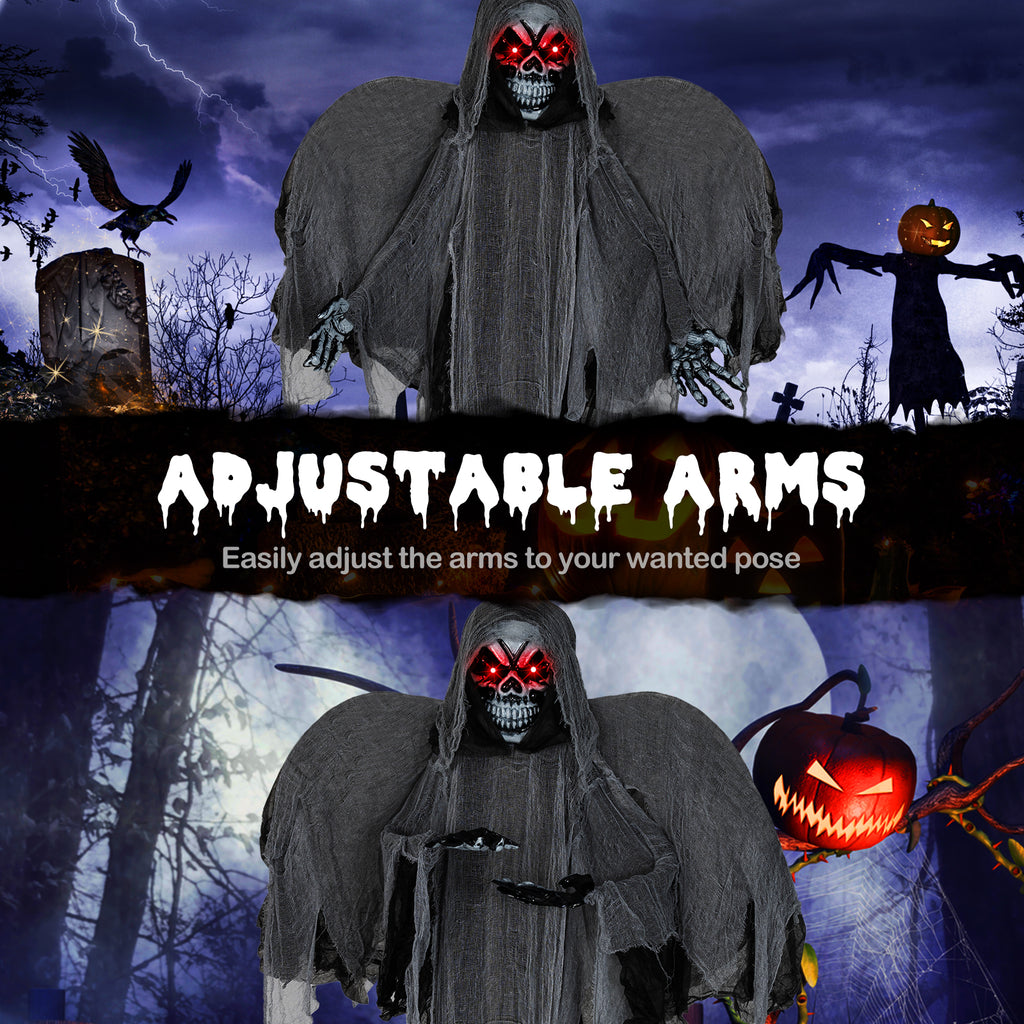 12.1 Ft Hanging Skeleton Ghost with Flickering Red Eyes and Scary Sounds - Reaper Variation