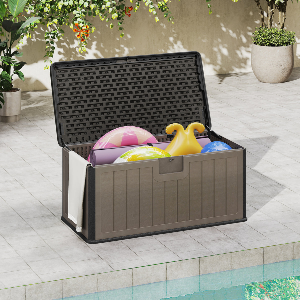 100 Gallon Deck Box with Lockable Lid - Black & Brown