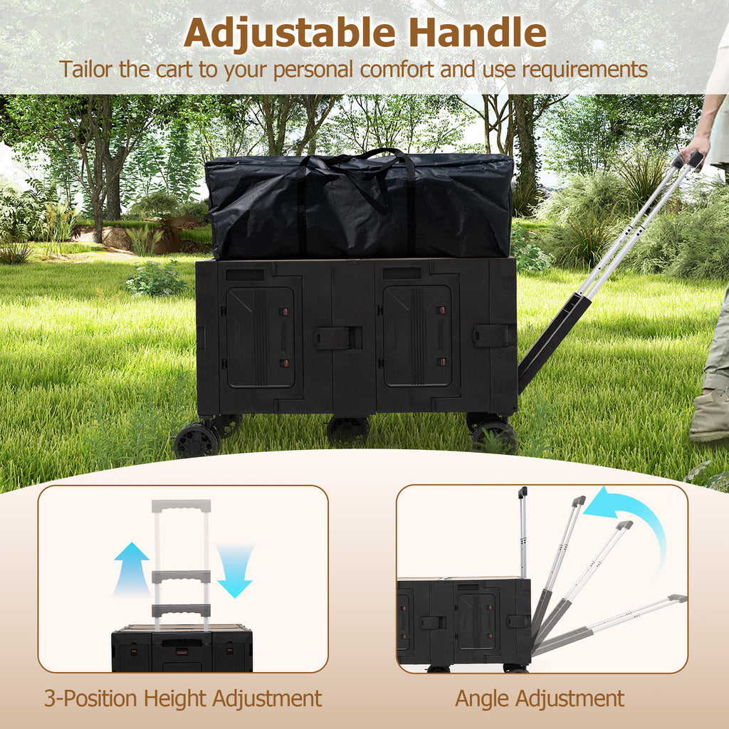 Large Foldable Utility Cart with 2-Tier Storage Crates and