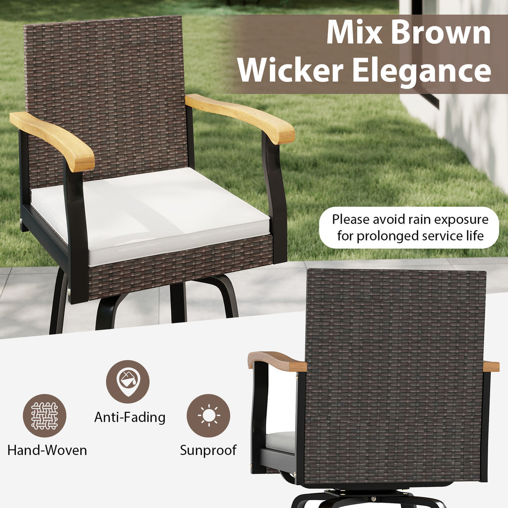 Outdoor 360° Swivel Bar Stool with Cushion, Acacia Wood Armrests - Style 2