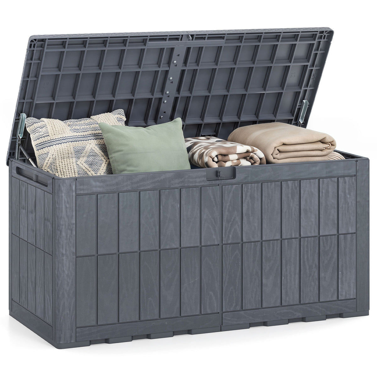 120 Gal Outdoor Deck Box with Lid and Handles for Garden Tools