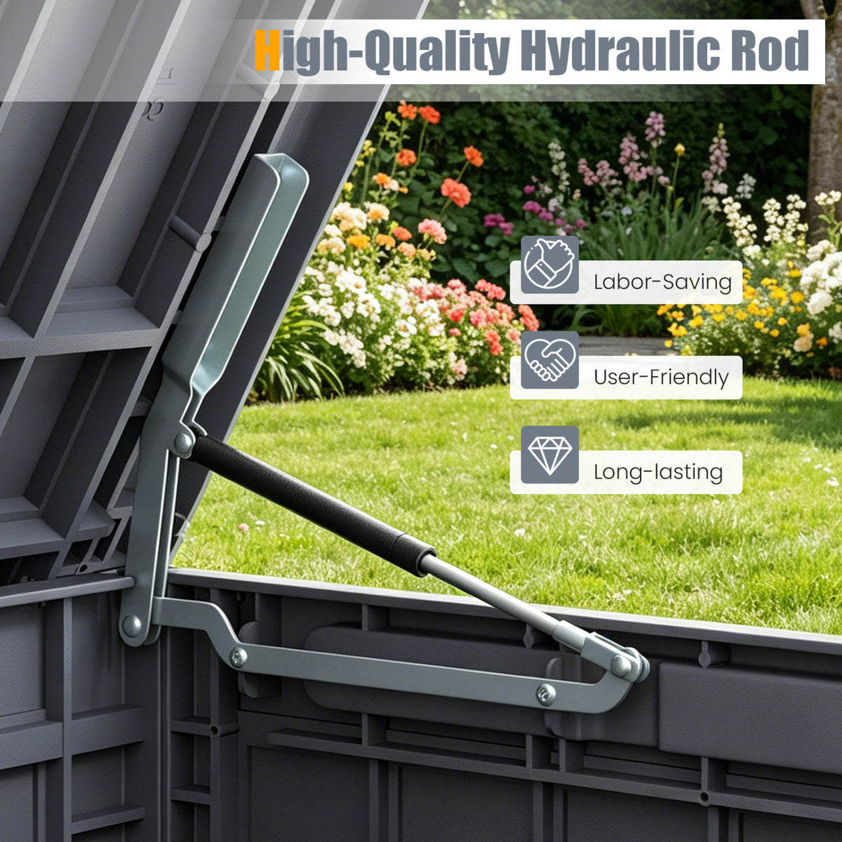 120 Gal Outdoor Deck Box with Lid and Handles for Garden Tools
