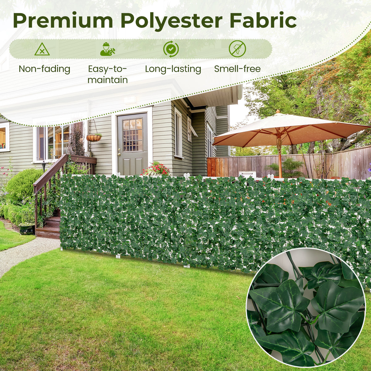 Artificial Ivy Privacy Fence 120x40 Inch Faux Leaf Hedge for Garden & Indoor Use - Foldable & Long-Lasting