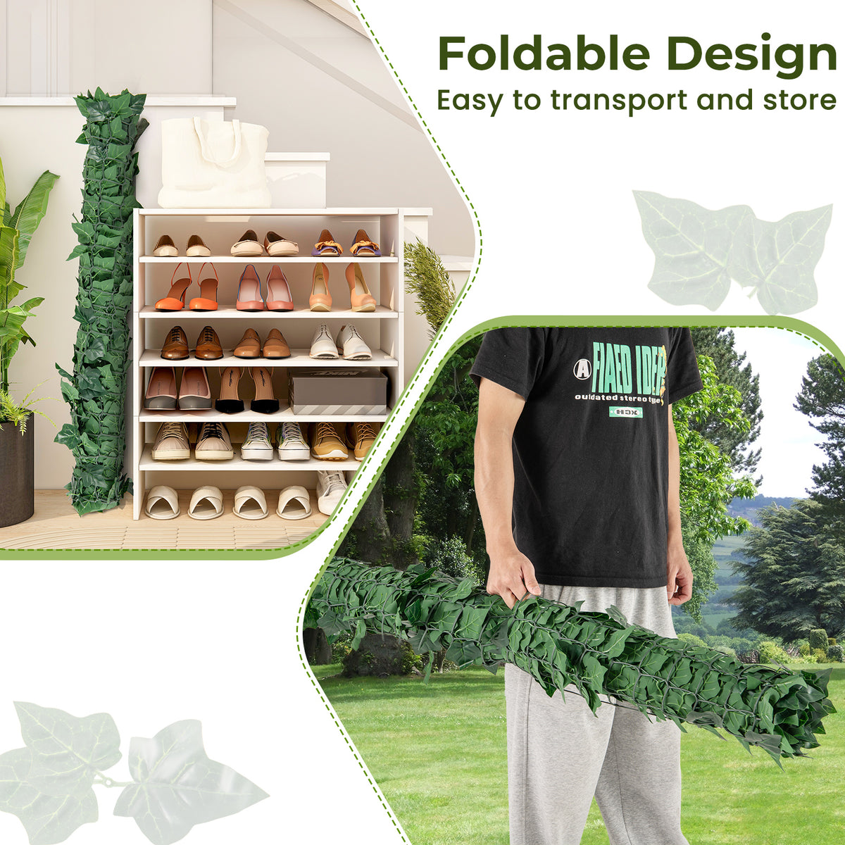 Artificial Ivy Privacy Fence 120x40 Inch Faux Leaf Hedge for Garden & Indoor Use - Foldable & Long-Lasting