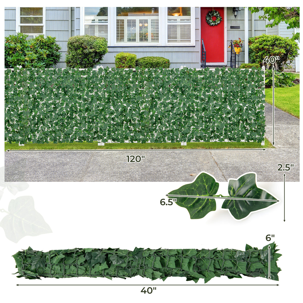 Artificial Ivy Privacy Fence 120x40 Inch Faux Leaf Hedge for Garden & Indoor Use - Foldable & Long-Lasting