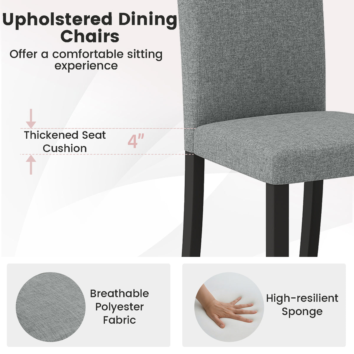 Dining Chair Set of 2 Mid-Century Modern - Gray