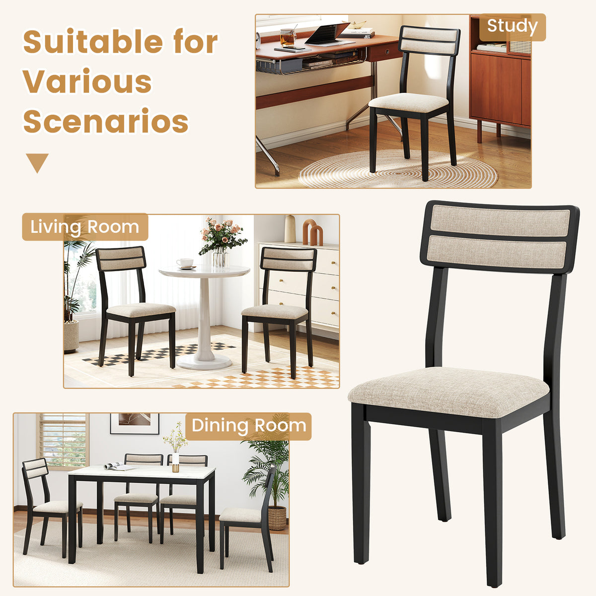Modern Dining Chairs Set of 4 with Tilt Backrest - Black