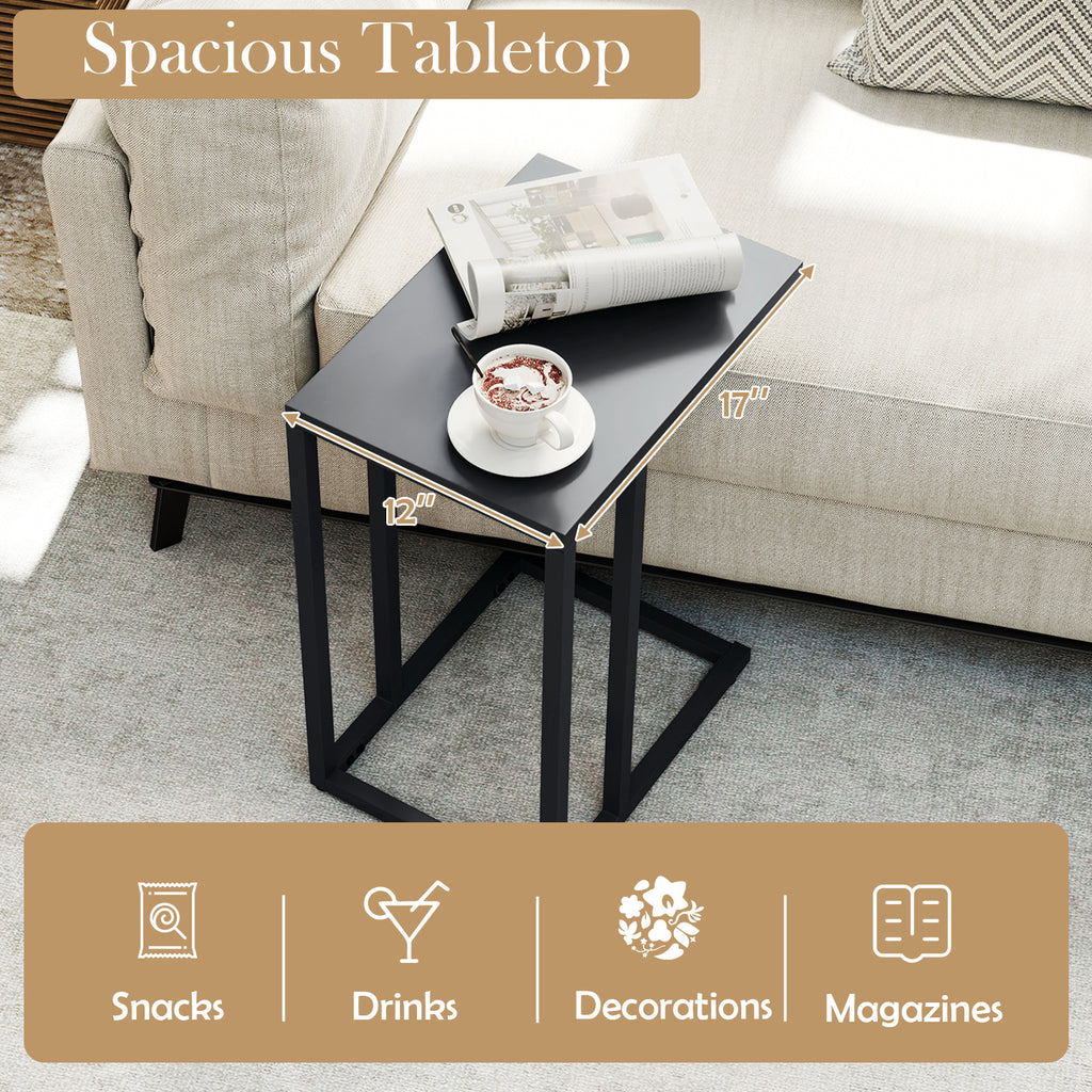 C-Shaped Side Table with Adjustable Foot Pads, Dark Gray